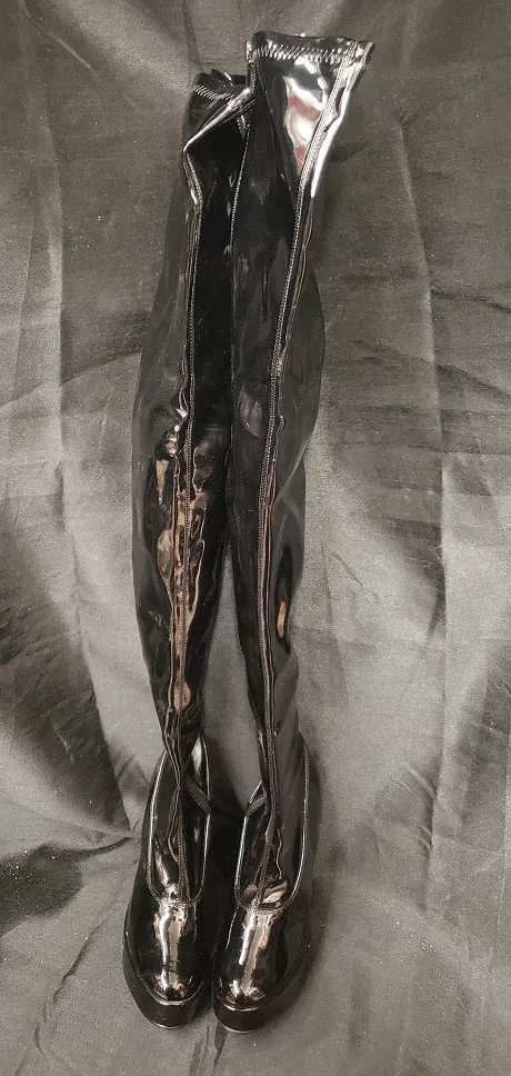 5" Thrill -- Women's Thigh High Platform Dress Boot -- Black Patent Simple Style