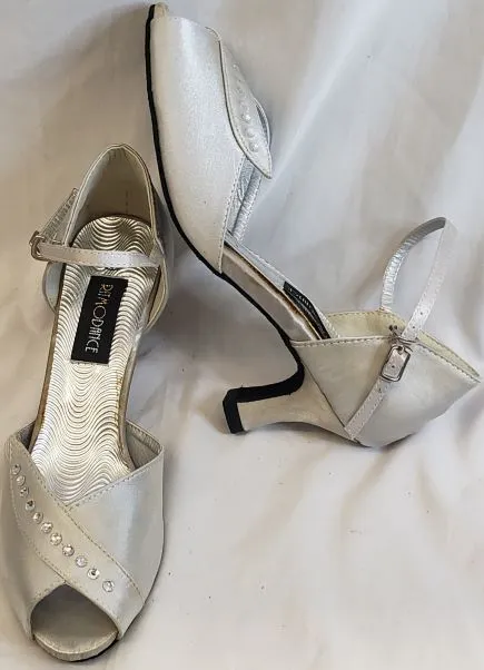 Grab Now Daily Chill 2.38" Anara - Closed Back/Open Toe Ballroom Shoe -- Silver Satin