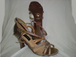 Style Base Beauty Walk 3.38" Vera-- Flare Heel Latin Sandal -- Bronze Satin