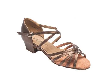 1.5" Skylar -- Block Heel Latin Sandal -- Bronze Modern Bold Skin Soft