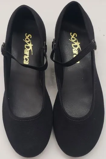 Wide Base Moist Guard 1" Ginger Jr. -- Children's Canvas Ballroom Shoe -- Black