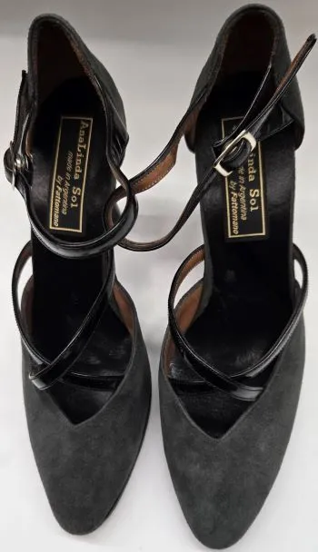 3.5" Vala -- Women's Tango Shoe -- Grey Suede/Black Patent School Day Style Pop