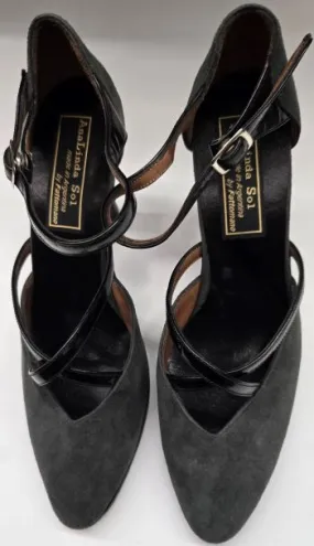 3.5" Vala -- Women's Tango Shoe -- Grey Suede/Black Patent School Day Style Pop